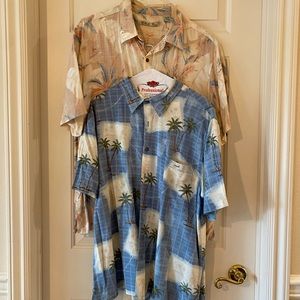 2 shirts. Both XL 100% Rayon Batick Bay Hawaiian Style Button Shirts